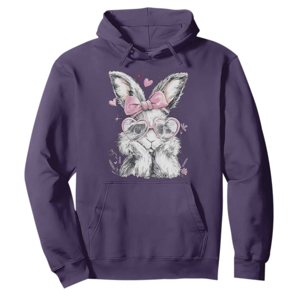 Cute Easter Bunny with Heart Glasses Pink Bow Hoodie Adorable Rabbit Love Aesthetic Gift TS02 Purple Print Your Wear