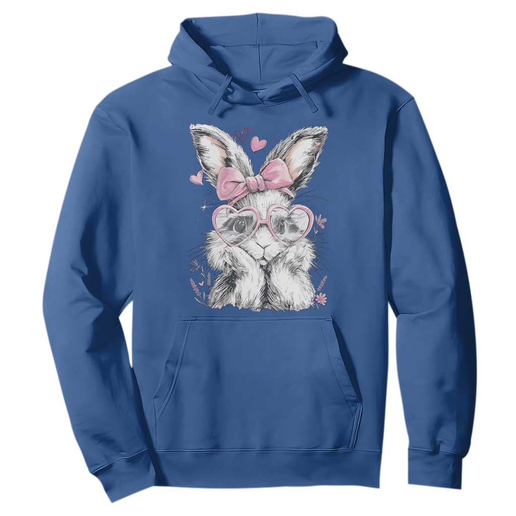 Cute Easter Bunny with Heart Glasses Pink Bow Hoodie Adorable Rabbit Love Aesthetic Gift TS02 Royal Blue Print Your Wear