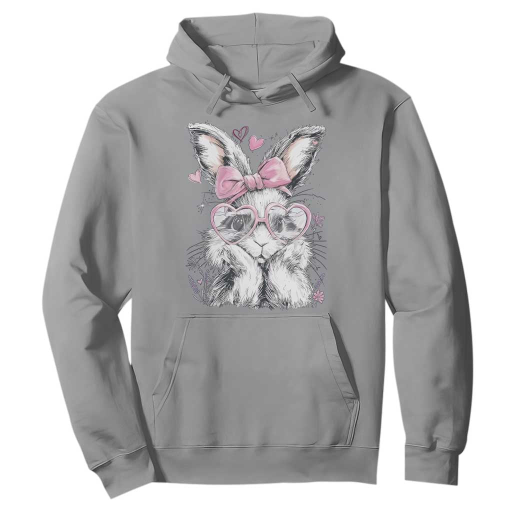 Cute Easter Bunny with Heart Glasses Pink Bow Hoodie Adorable Rabbit Love Aesthetic Gift TS02 Sport Gray Print Your Wear