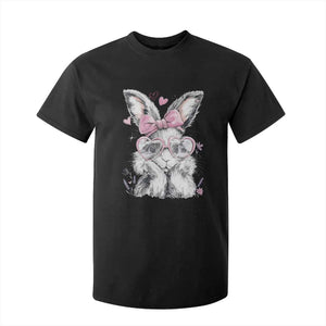 Cute Easter Bunny with Heart Glasses Pink Bow T Shirt For Kid Adorable Rabbit Love Aesthetic Gift TS02 Black Print Your Wear
