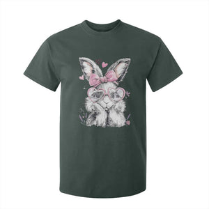 Cute Easter Bunny with Heart Glasses Pink Bow T Shirt For Kid Adorable Rabbit Love Aesthetic Gift TS02 Dark Forest Green Print Your Wear