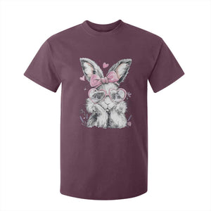 Cute Easter Bunny with Heart Glasses Pink Bow T Shirt For Kid Adorable Rabbit Love Aesthetic Gift TS02 Maroon Print Your Wear