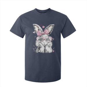 Cute Easter Bunny with Heart Glasses Pink Bow T Shirt For Kid Adorable Rabbit Love Aesthetic Gift TS02 Navy Print Your Wear