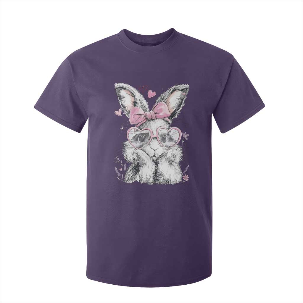 Cute Easter Bunny with Heart Glasses Pink Bow T Shirt For Kid Adorable Rabbit Love Aesthetic Gift TS02 Purple Print Your Wear
