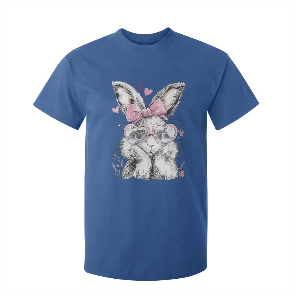 Cute Easter Bunny with Heart Glasses Pink Bow T Shirt For Kid Adorable Rabbit Love Aesthetic Gift TS02 Royal Blue Print Your Wear