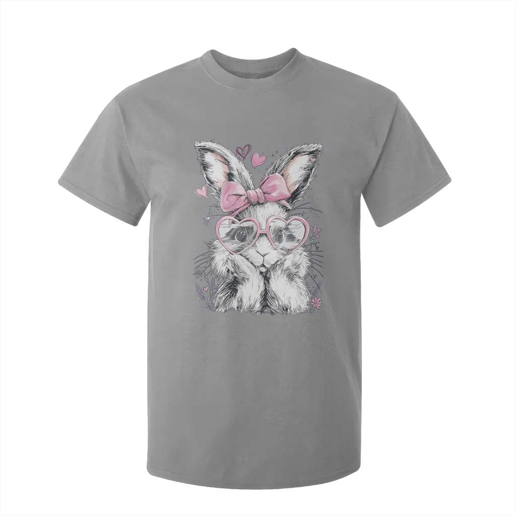 Cute Easter Bunny with Heart Glasses Pink Bow T Shirt For Kid Adorable Rabbit Love Aesthetic Gift TS02 Sport Gray Print Your Wear