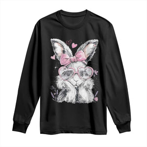 Cute Easter Bunny with Heart Glasses Pink Bow Long Sleeve Shirt Adorable Rabbit Love Aesthetic Gift TS02 Black Print Your Wear