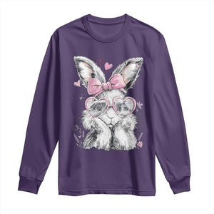 Cute Easter Bunny with Heart Glasses Pink Bow Long Sleeve Shirt Adorable Rabbit Love Aesthetic Gift TS02 Purple Print Your Wear