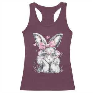 Cute Easter Bunny with Heart Glasses Pink Bow Racerback Tank Top Adorable Rabbit Love Aesthetic Gift TS02 Maroon Print Your Wear
