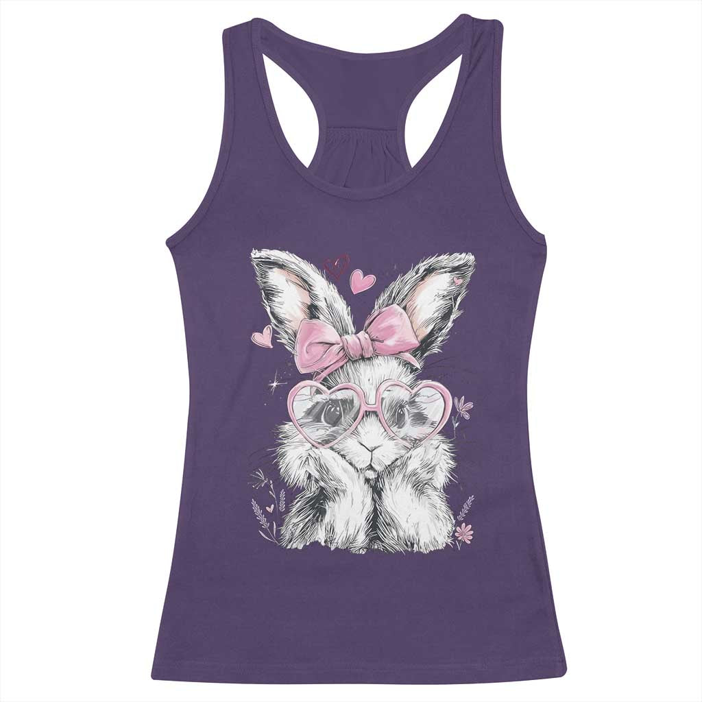 Cute Easter Bunny with Heart Glasses Pink Bow Racerback Tank Top Adorable Rabbit Love Aesthetic Gift TS02 Purple Print Your Wear