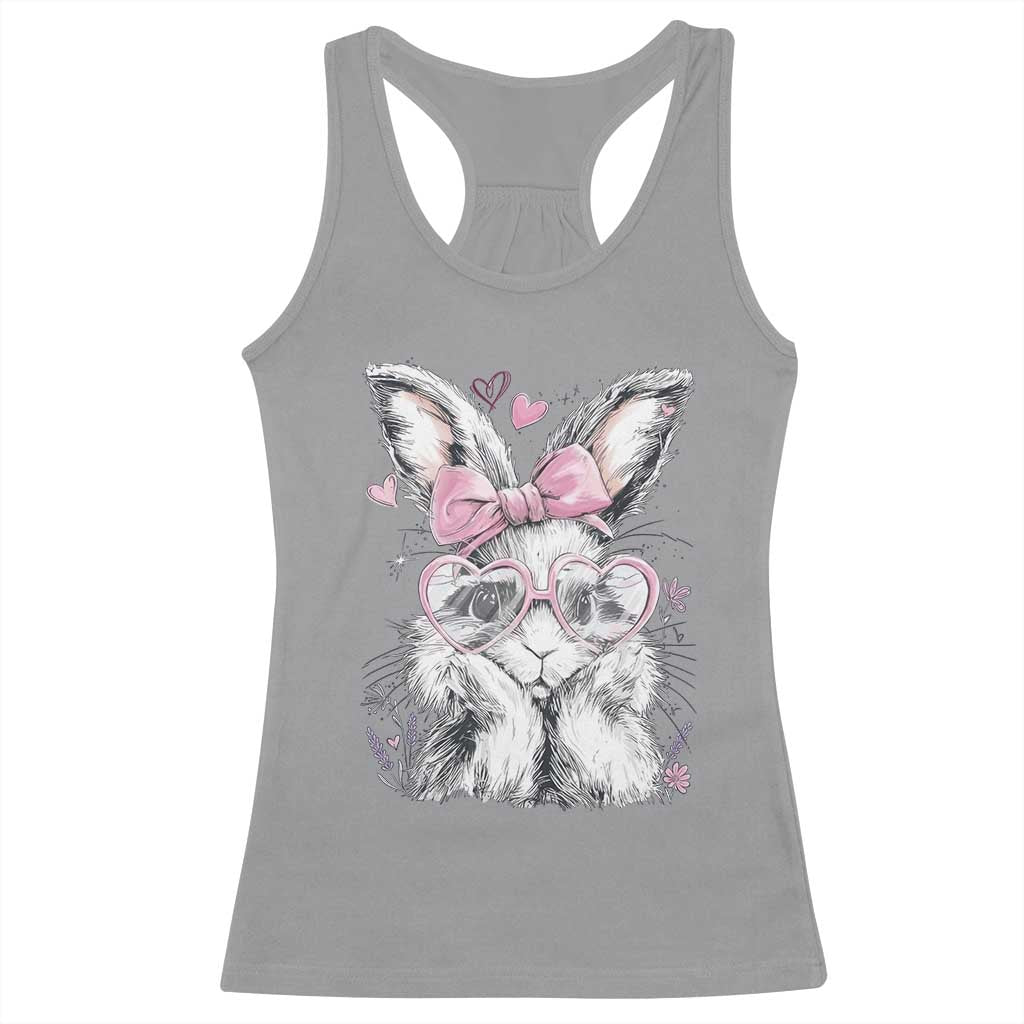 Cute Easter Bunny with Heart Glasses Pink Bow Racerback Tank Top Adorable Rabbit Love Aesthetic Gift TS02 Sport Gray Print Your Wear