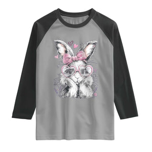 Cute Easter Bunny with Heart Glasses Pink Bow Raglan Shirt Adorable Rabbit Love Aesthetic Gift TS02 Sport Gray Black Print Your Wear