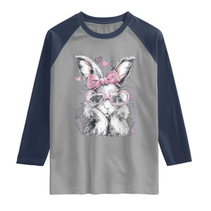 Cute Easter Bunny with Heart Glasses Pink Bow Raglan Shirt Adorable Rabbit Love Aesthetic Gift TS02 Sport Gray Navy Print Your Wear