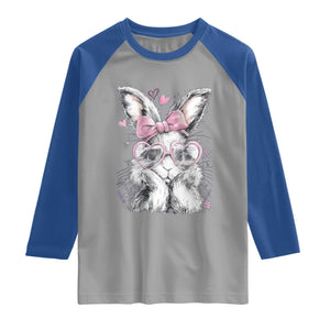 Cute Easter Bunny with Heart Glasses Pink Bow Raglan Shirt Adorable Rabbit Love Aesthetic Gift TS02 Sport Gray Royal Print Your Wear