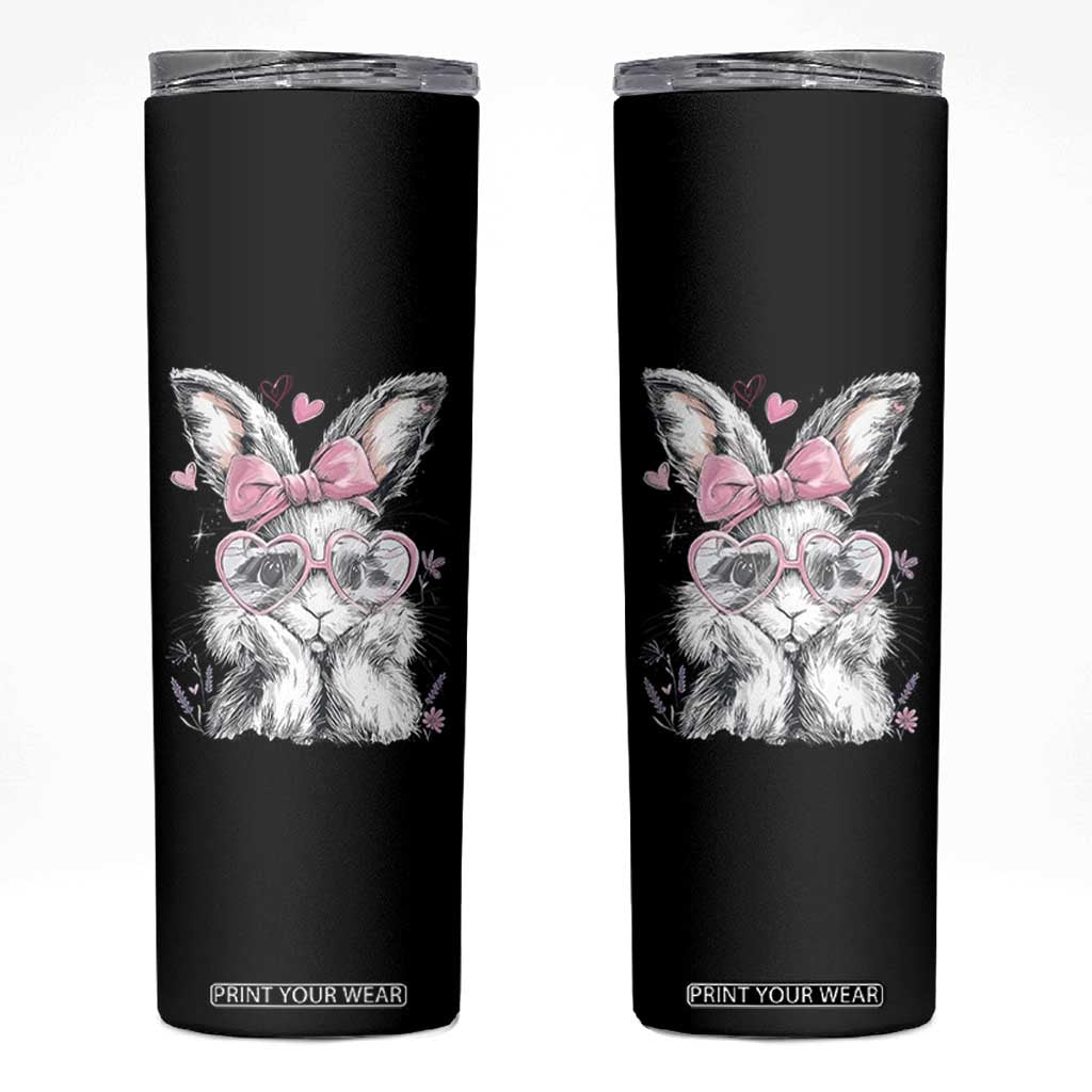 Cute Easter Bunny with Heart Glasses Pink Bow Skinny Tumbler Adorable Rabbit Love Aesthetic Gift TS02 Black Print Your Wear