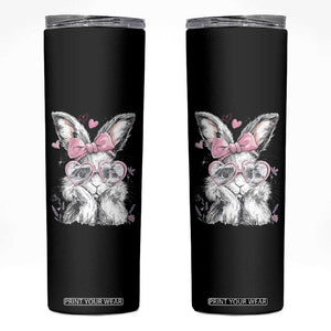 Cute Easter Bunny with Heart Glasses Pink Bow Skinny Tumbler Adorable Rabbit Love Aesthetic Gift TS02 Black Print Your Wear