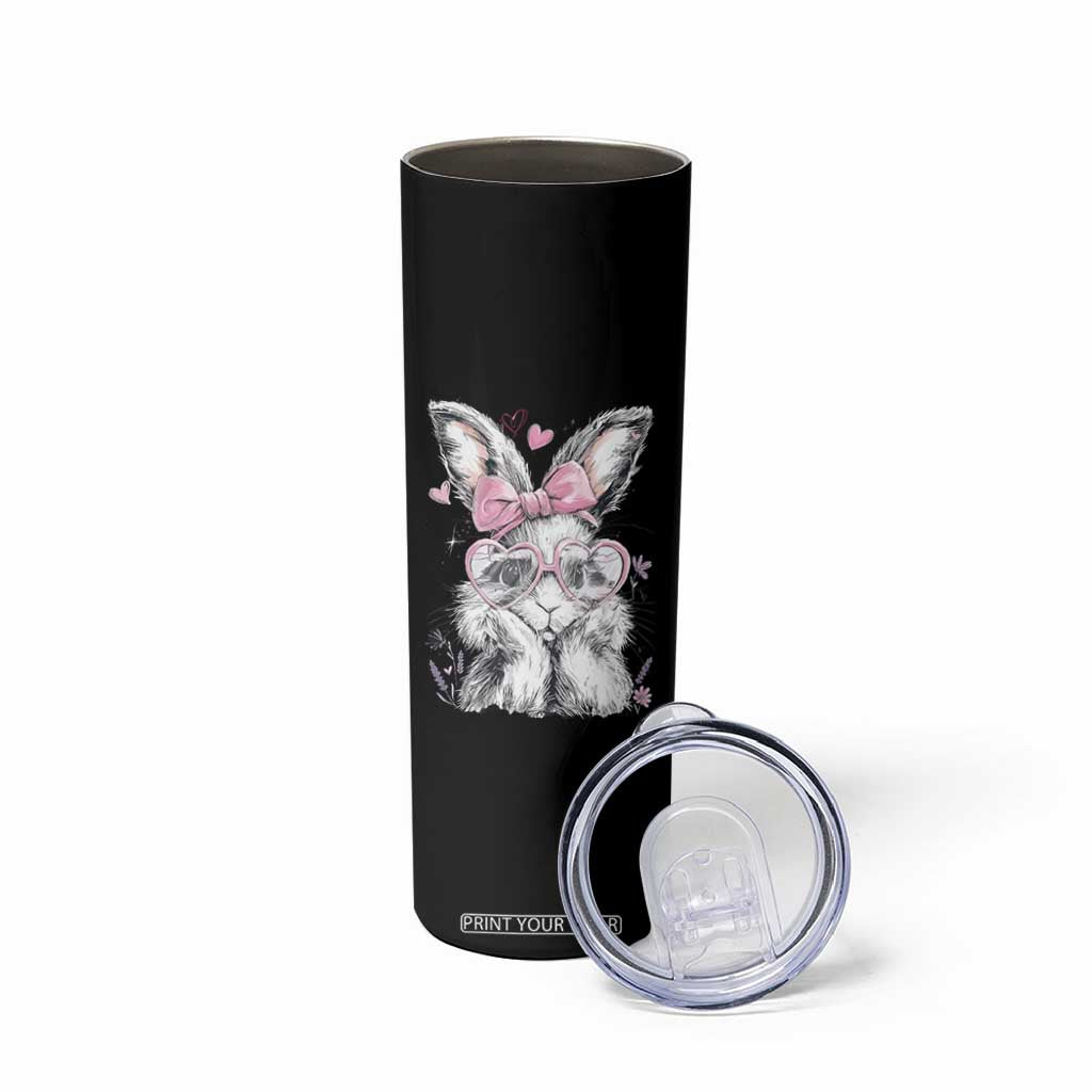 Cute Easter Bunny with Heart Glasses Pink Bow Skinny Tumbler Adorable Rabbit Love Aesthetic Gift TS02 Print Your Wear