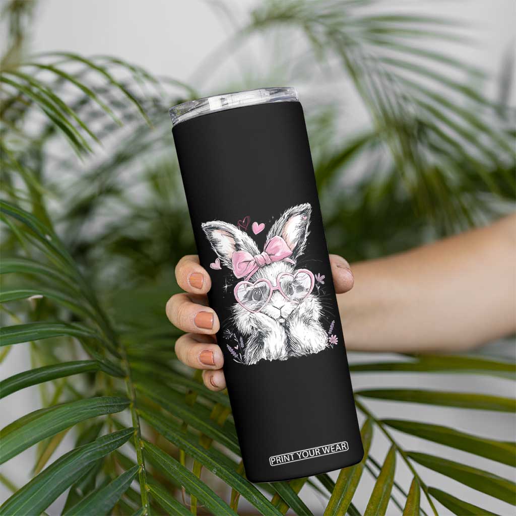 Cute Easter Bunny with Heart Glasses Pink Bow Skinny Tumbler Adorable Rabbit Love Aesthetic Gift TS02 Print Your Wear