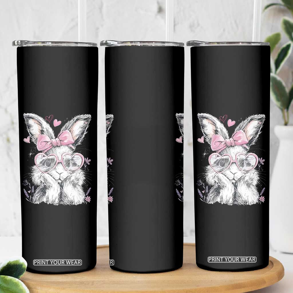 Cute Easter Bunny with Heart Glasses Pink Bow Skinny Tumbler Adorable Rabbit Love Aesthetic Gift TS02 Print Your Wear