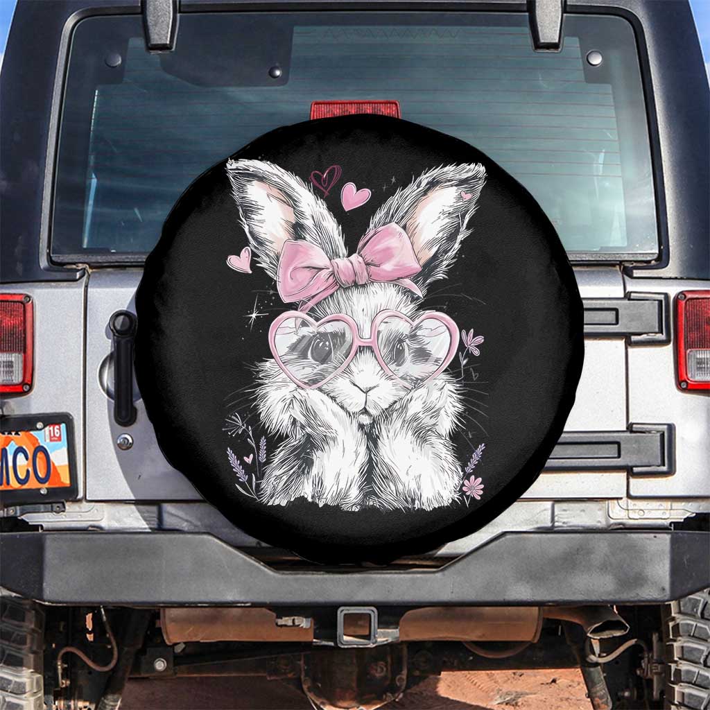 Cute Easter Bunny with Heart Glasses Pink Bow Spare Tire Cover Adorable Rabbit Love Aesthetic Gift TS02 No hole Black Print Your Wear
