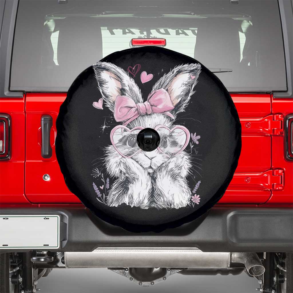 Cute Easter Bunny with Heart Glasses Pink Bow Spare Tire Cover Adorable Rabbit Love Aesthetic Gift TS02 Black Print Your Wear