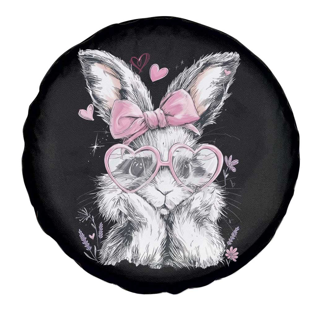 Cute Easter Bunny with Heart Glasses Pink Bow Spare Tire Cover Adorable Rabbit Love Aesthetic Gift TS02 Print Your Wear