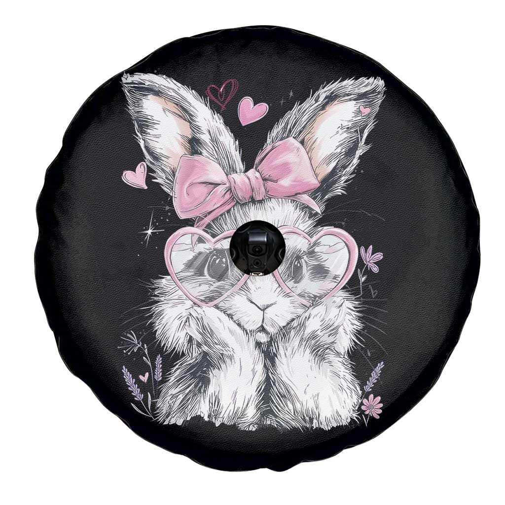 Cute Easter Bunny with Heart Glasses Pink Bow Spare Tire Cover Adorable Rabbit Love Aesthetic Gift TS02 Print Your Wear