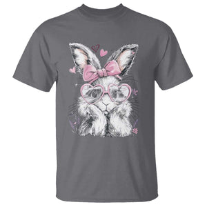 Cute Easter Bunny with Heart Glasses Pink Bow T Shirt Adorable Rabbit Love Aesthetic Gift TS02 Charcoal Print Your Wear