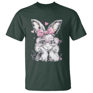 Cute Easter Bunny with Heart Glasses Pink Bow T Shirt Adorable Rabbit Love Aesthetic Gift TS02 Dark Forest Green Print Your Wear