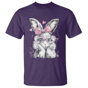 Cute Easter Bunny with Heart Glasses Pink Bow T Shirt Adorable Rabbit Love Aesthetic Gift TS02 Purple Print Your Wear
