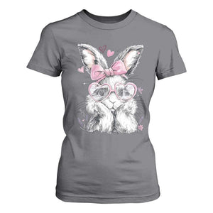 Cute Easter Bunny with Heart Glasses Pink Bow T Shirt For Women Adorable Rabbit Love Aesthetic Gift TS02 Charcoal Print Your Wear