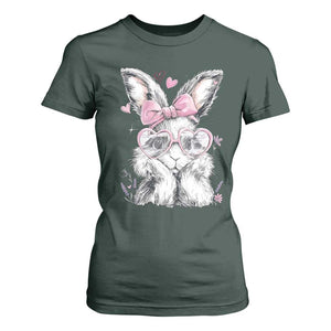 Cute Easter Bunny with Heart Glasses Pink Bow T Shirt For Women Adorable Rabbit Love Aesthetic Gift TS02 Dark Forest Green Print Your Wear