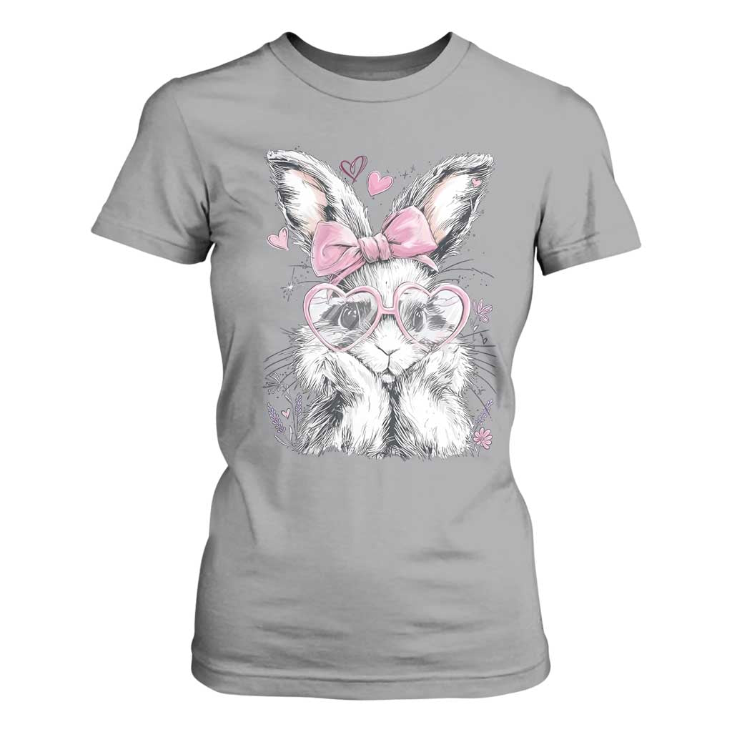 Cute Easter Bunny with Heart Glasses Pink Bow T Shirt For Women Adorable Rabbit Love Aesthetic Gift TS02 Sport Gray Print Your Wear