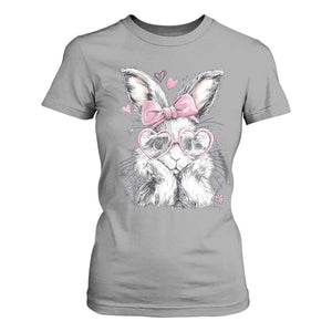 Cute Easter Bunny with Heart Glasses Pink Bow T Shirt For Women Adorable Rabbit Love Aesthetic Gift TS02 Sport Gray Print Your Wear