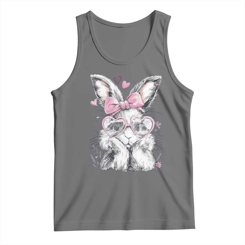 Cute Easter Bunny with Heart Glasses Pink Bow Tank Top Adorable Rabbit Love Aesthetic Gift TS02 Black Heather Print Your Wear
