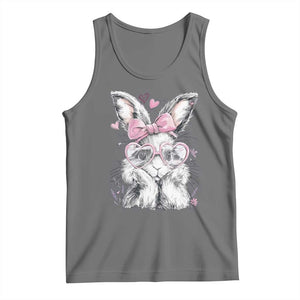 Cute Easter Bunny with Heart Glasses Pink Bow Tank Top Adorable Rabbit Love Aesthetic Gift TS02 Black Heather Print Your Wear
