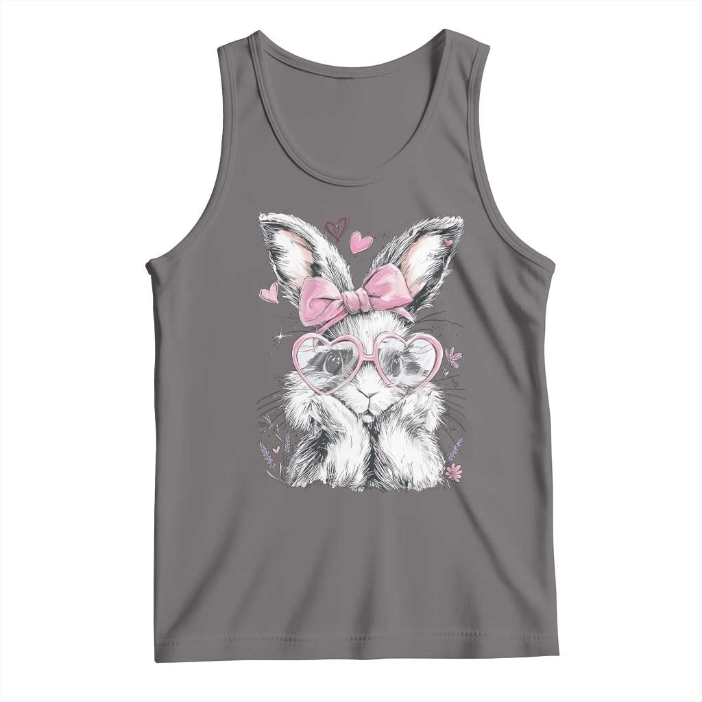 Cute Easter Bunny with Heart Glasses Pink Bow Tank Top Adorable Rabbit Love Aesthetic Gift TS02 Deep Heather Print Your Wear