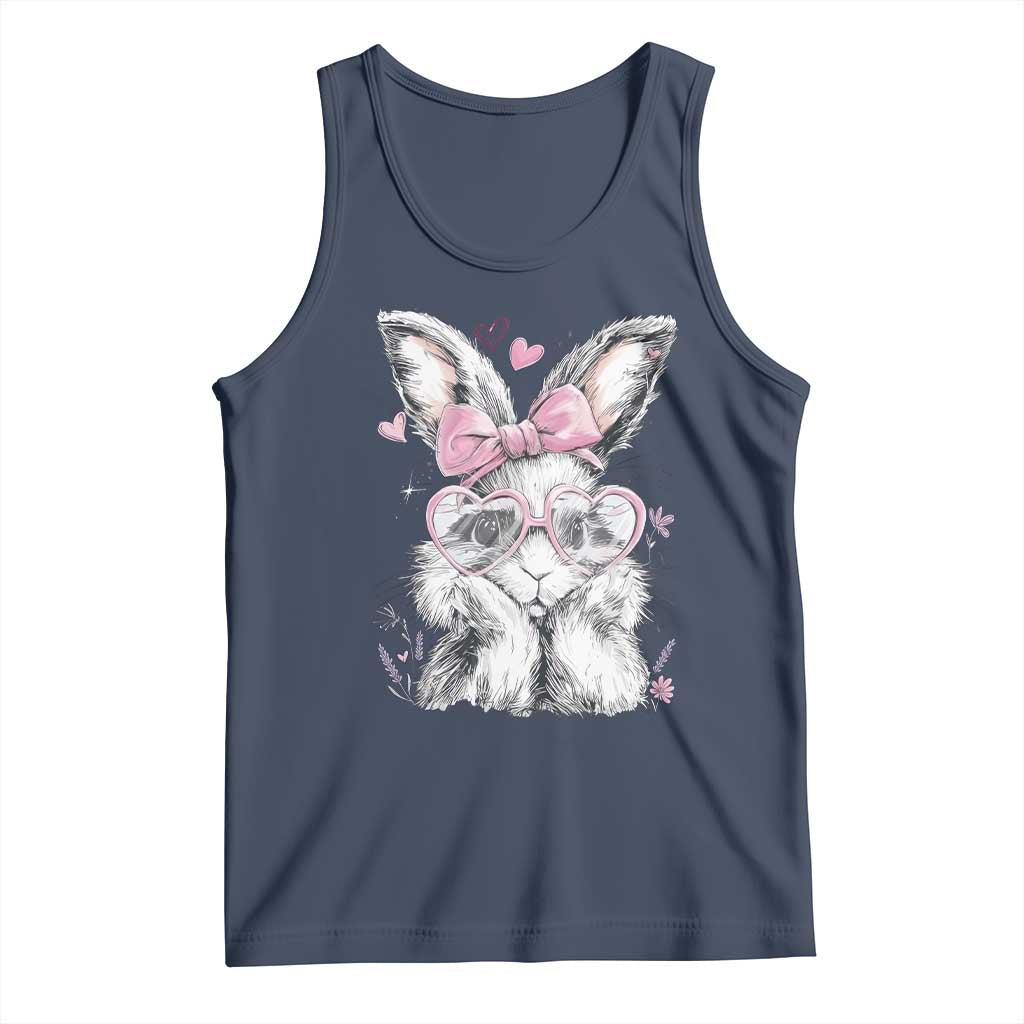 Cute Easter Bunny with Heart Glasses Pink Bow Tank Top Adorable Rabbit Love Aesthetic Gift TS02 Navy Print Your Wear
