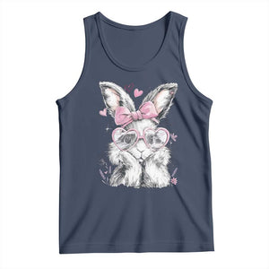 Cute Easter Bunny with Heart Glasses Pink Bow Tank Top Adorable Rabbit Love Aesthetic Gift TS02 Navy Print Your Wear