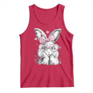Cute Easter Bunny with Heart Glasses Pink Bow Tank Top Adorable Rabbit Love Aesthetic Gift TS02 Red Print Your Wear