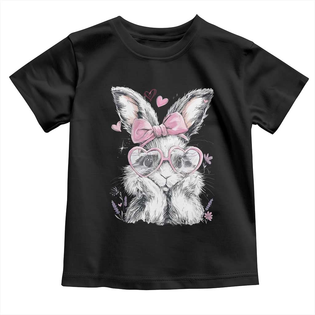Cute Easter Bunny with Heart Glasses Pink Bow Toddler T Shirt Adorable Rabbit Love Aesthetic Gift TS02 Black Print Your Wear
