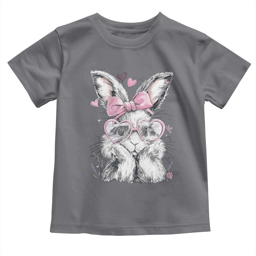 Cute Easter Bunny with Heart Glasses Pink Bow Toddler T Shirt Adorable Rabbit Love Aesthetic Gift TS02 Charcoal Print Your Wear