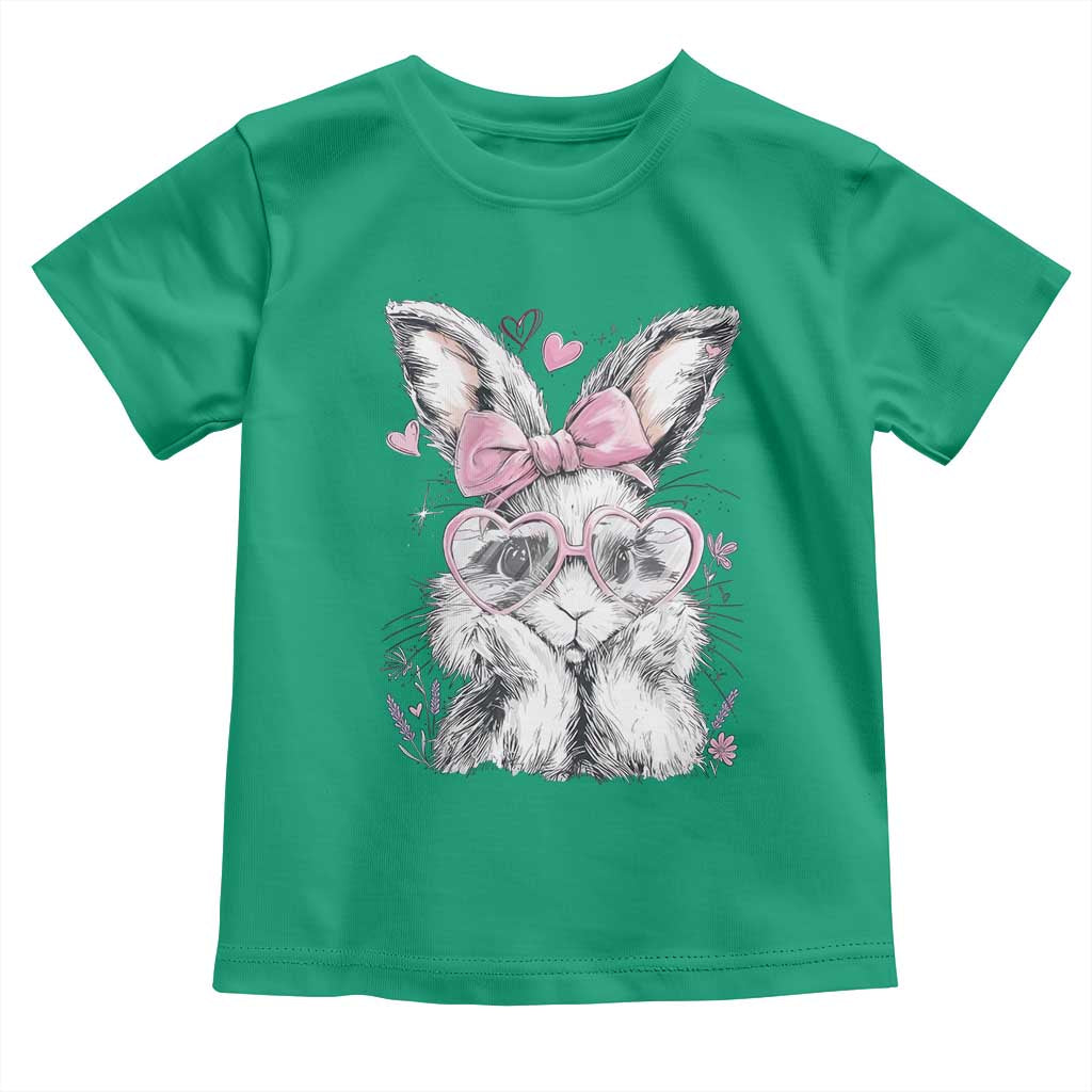 Cute Easter Bunny with Heart Glasses Pink Bow Toddler T Shirt Adorable Rabbit Love Aesthetic Gift TS02 Irish Green Print Your Wear