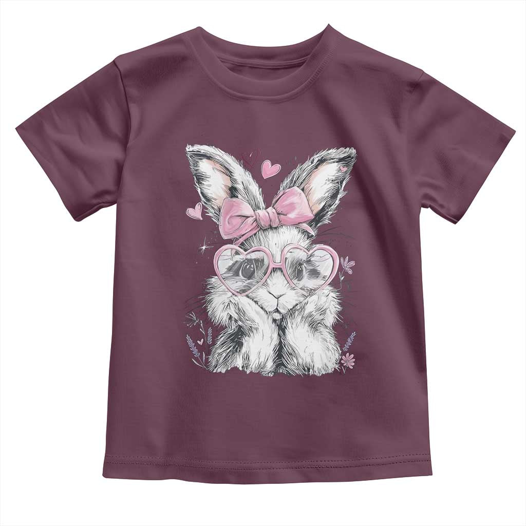 Cute Easter Bunny with Heart Glasses Pink Bow Toddler T Shirt Adorable Rabbit Love Aesthetic Gift TS02 Maroon Print Your Wear