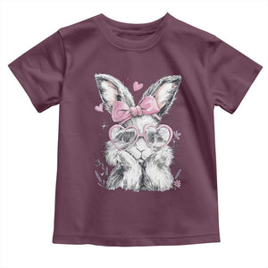 Cute Easter Bunny with Heart Glasses Pink Bow Toddler T Shirt Adorable Rabbit Love Aesthetic Gift TS02 Maroon Print Your Wear