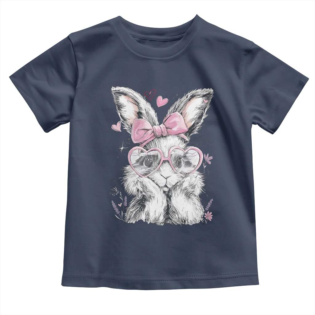 Cute Easter Bunny with Heart Glasses Pink Bow Toddler T Shirt Adorable Rabbit Love Aesthetic Gift TS02 Navy Print Your Wear