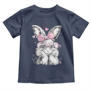 Cute Easter Bunny with Heart Glasses Pink Bow Toddler T Shirt Adorable Rabbit Love Aesthetic Gift TS02 Navy Print Your Wear