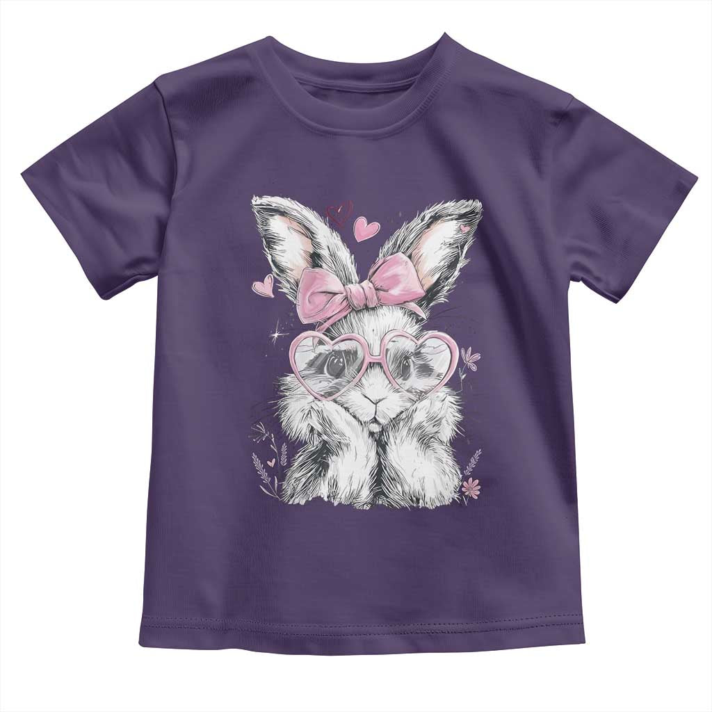 Cute Easter Bunny with Heart Glasses Pink Bow Toddler T Shirt Adorable Rabbit Love Aesthetic Gift TS02 Purple Print Your Wear