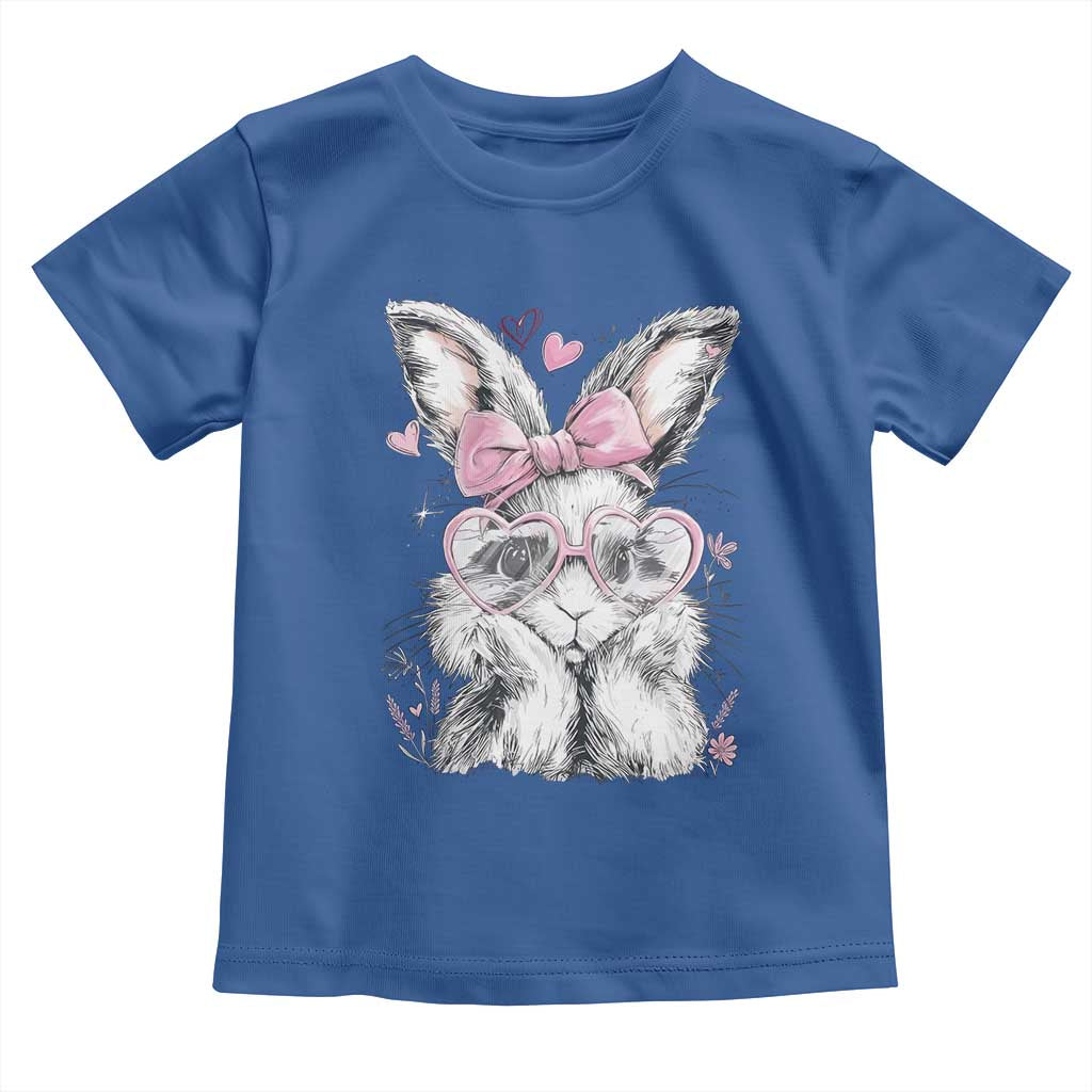 Cute Easter Bunny with Heart Glasses Pink Bow Toddler T Shirt Adorable Rabbit Love Aesthetic Gift TS02 Royal Blue Print Your Wear
