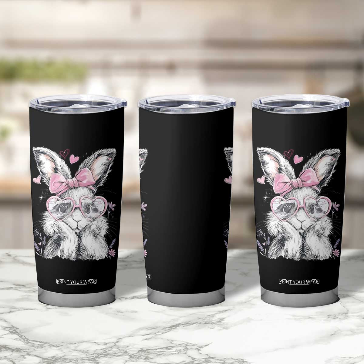 Cute Easter Bunny with Heart Glasses Pink Bow Tumbler Cup Adorable Rabbit Love Aesthetic Gift TS02 Print Your Wear